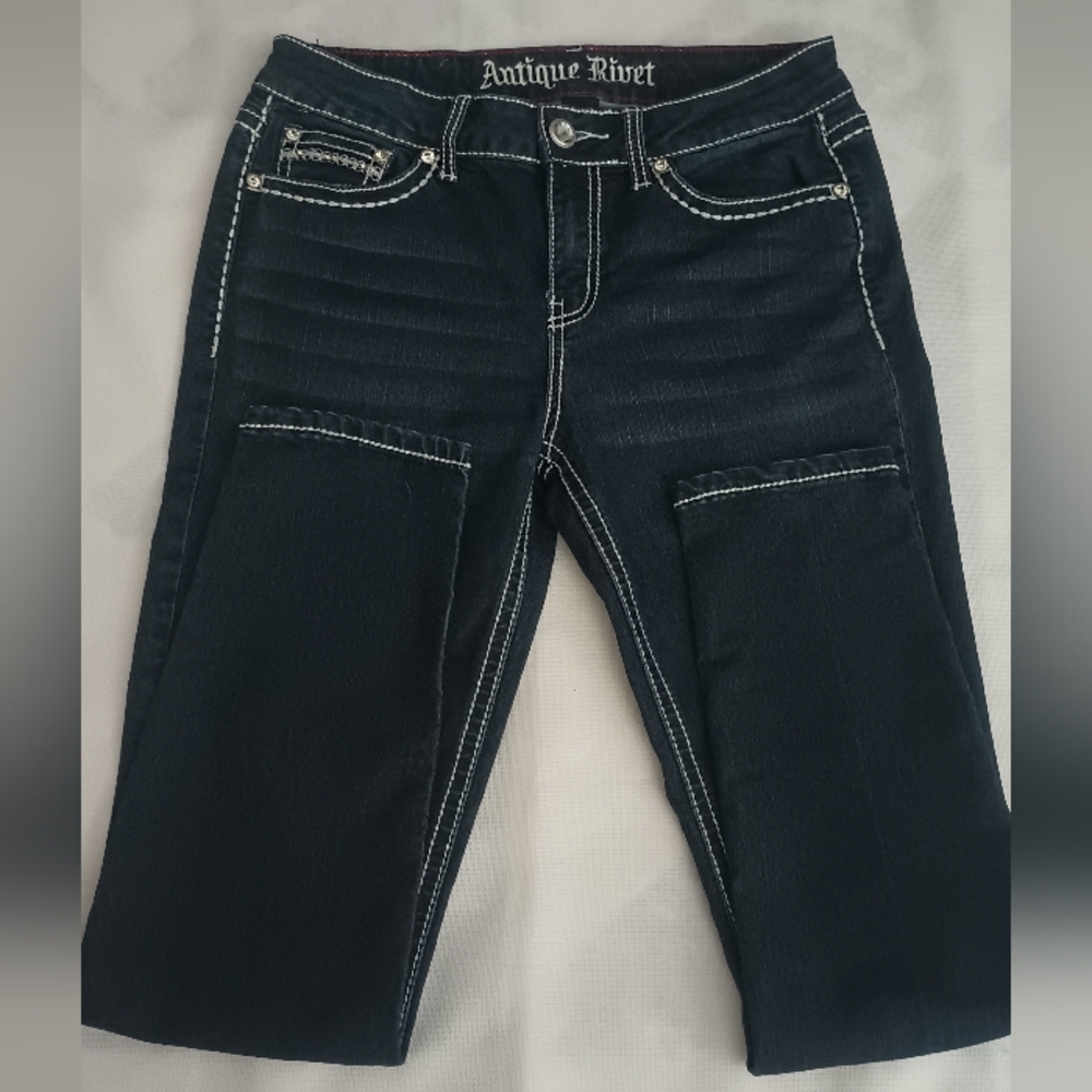 Antique Rivet Jeans Women's Sz 29 Low Rise Skinny Rhinestone Embellished